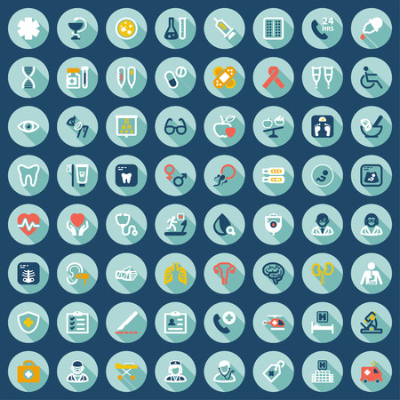 Set of flat icons with shadow in a circle about healthのイラスト素材
