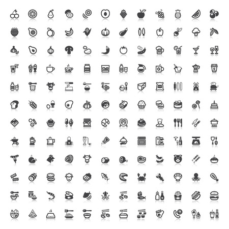 Set of flat icons with reflection about food and drinkのイラスト素材