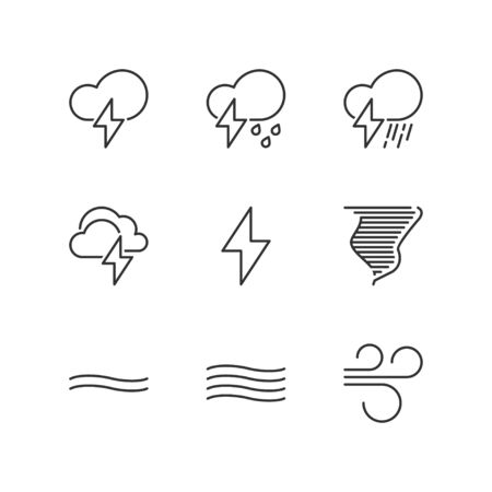 Thin line icons set about stormy weather. Flat symbolsのイラスト素材