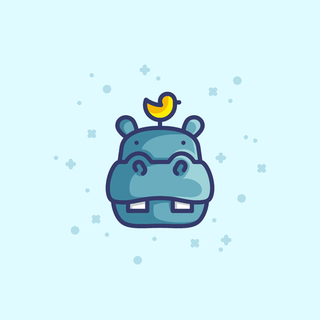 Illustration about animals. Colorful outline icon of a hippopotamusのイラスト素材