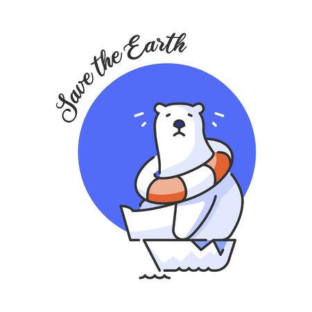 Climate change. Icon about ecology concept with a worried polar bear for the global warming in a iceberg. Save the Earth. のイラスト素材