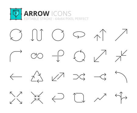 Outline icons about arrows. Interface elements. Contains such icons as refresh, reload, loop, corner, turn, synchronize, resize, transfer and return. Editable stroke Vector 64x64 pixel perfectのイラスト素材