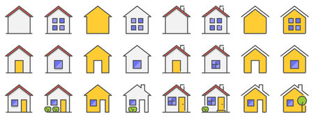 Colored line icons about homes with editable stroke.のイラスト素材