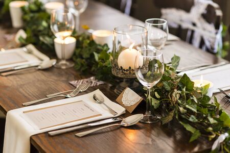 wedding table setting in green vintage style