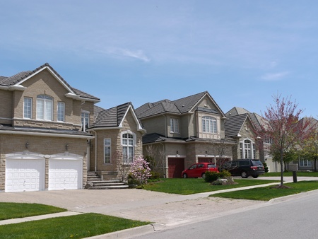Chicago, USA, May 2011 - suburban street with modern housesのeditorial素材