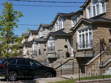 Chicago, USA, July 2011 - suburban street with modern houses のeditorial素材