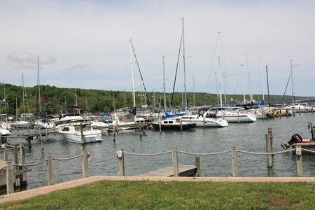 Ithaca, NY, USA, May 2009 - Marina on waterfront of Cayuga Lake in Finger Lakesのeditorial素材