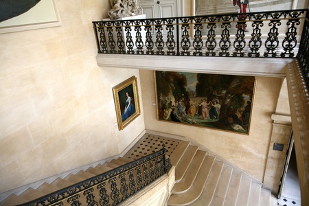 Paris, France, July 2009 - elegant staircase in historic 16th century Carnavalet mansionのeditorial素材