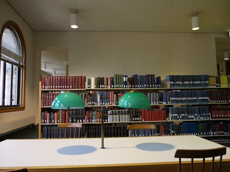 Chicago, USA, September 2010 - reference books and study table at an academic libraryのeditorial素材