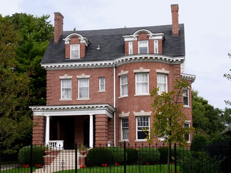 Chicago, USA, September 2010 - large brick house with porchのeditorial素材