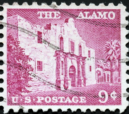 United States, 1956, postage stamp issued to commemorate the Alamo fort, site of a historic battle in Texasのeditorial素材
