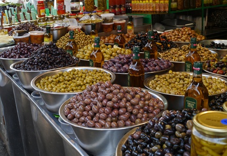 Rome, Italy, October 2011 - olives on sale at an outdoor marketのeditorial素材