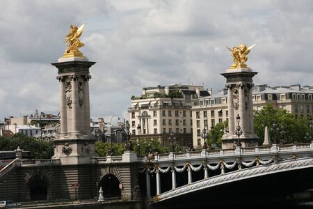 Paris, France, July 2009 - ornate sculptures of Pont Alexandre bridgeのeditorial素材