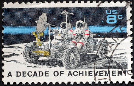 lunar rover on US stamp from 1970s