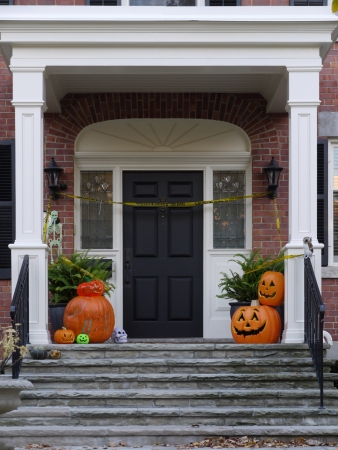 Front steps with Halloween decorations, Rochester, NY, Oct. 2011のeditorial素材