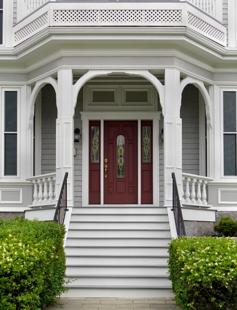 white wooden porch and front steps of house, Vancouver, 2015のeditorial素材