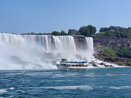 Niagara Falls with tour boat viewed from the river 2012の写真素材