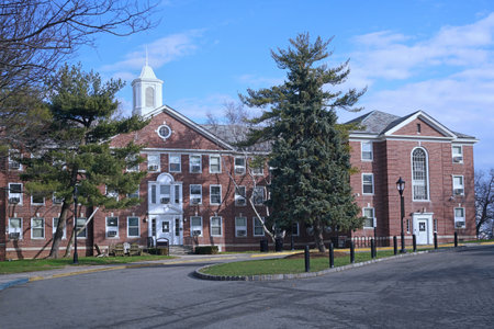 New England style brick college building with cupolaのeditorial素材