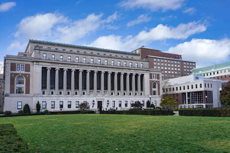 New York City, USA - November 15, 2021:  The center of the campus of Columbia University in Manhattan, looking south towards the Butler Library Building.のeditorial素材