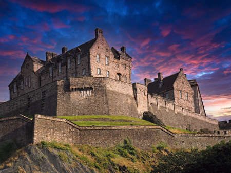 Edinburgh Castle with dramatic evening sky colorsのeditorial素材