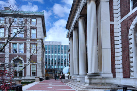 New York City, USA - November 15, 2021:  The  campus of Columbia University in Manhattan, with classical style Kent Hall.のeditorial素材