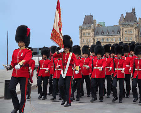 OTTAWA - AUGUST 2018:  There is a colorful daily changing of the guard ceremony in front of the...