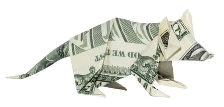 Money Origami Rat Chinese Zodiac 2020 Folded with Real One Dollar Bill Isolated on White Backgroundの写真素材