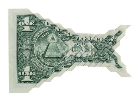 Money Origami KOI Fish Scale Template Folded with Real One Dollar Bill Isolated on White Background