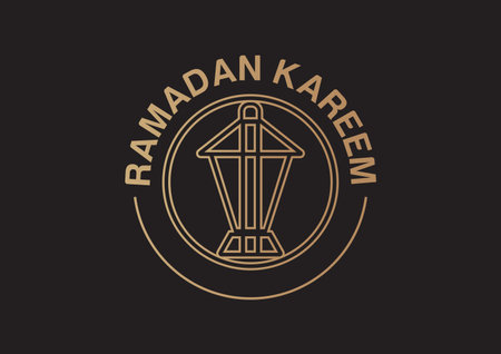 Ramadan Kareem logo greetings with abstract lantern design with gold on blackのイラスト素材