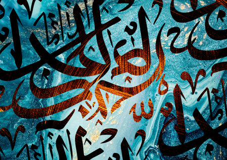 Arab islamic middle eastern Abstract art background Random arabic letters pattern decorative background ready for printing gold effect design Gold and blueの写真素材