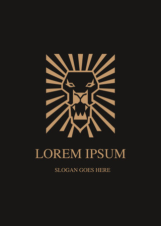 Abstract lion head face logo design gold on blackのイラスト素材