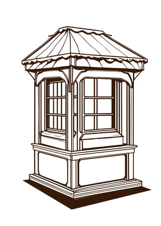 Old Wooden Kiosk perspective Drawing ancient style design vector artのイラスト素材