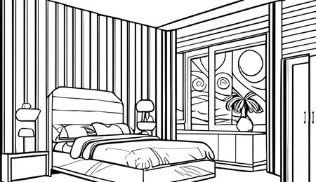 Cartoon Drawing outline for Modern interior design sketch for a bedroom ready for coloring vector artのイラスト素材