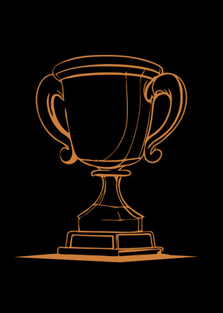 Trophy Cup Golden drawing illustration on black background sketch art style vector logo ready for coloring and printingのイラスト素材