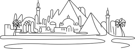 City scape skyline Cairo Egypt pyramids sketch vector art continuous line drawing abstract style editable backgroundのイラスト素材