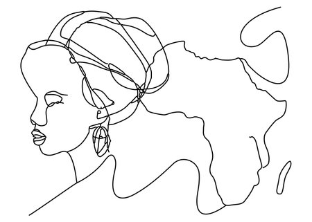 Tribal African simple line abstract Portrait continuous line drawing design symbol ready for coloring poster of african freedom Juneteenth idea poster design creative ideaのイラスト素材