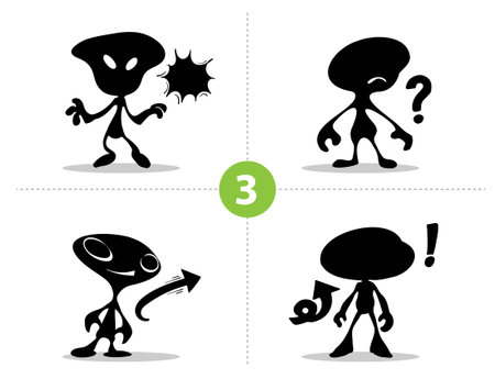Abstract 3 -5 Cartoon comic characters variety with different expressions  silhouette and emotions for presentation for story board design vector art  5 set of characters libraryのイラスト素材