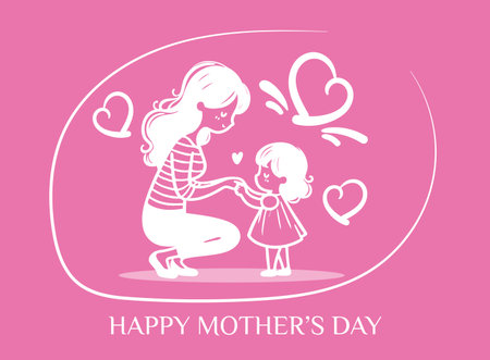 Happy mother's day card with cute little girl and her mother. Vector illustrationのイラスト素材