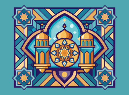Abstract Islamic ornament geometric illustration background art for greetings Eid Ramadan prophets birthday new Hijri yearのイラスト素材