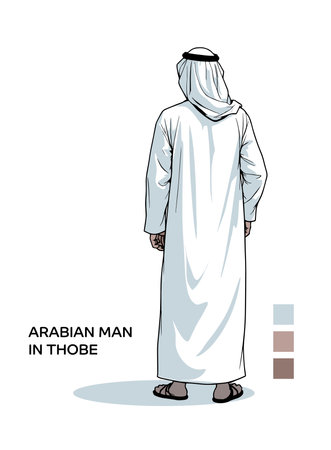 Arabic man in traditional clothes. Vector illustration of arabic man.のイラスト素材