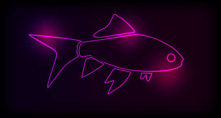 Neon fish logo on dark background.のイラスト素材