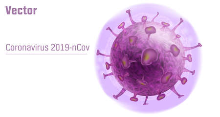 Coronavirus COVID-19. Realistic. Vector. Copy space. Isolated influenza virus cell. White background. Microscopic view of Chinese pathogen respiratory coronavirus. 3D medical illustration.の写真素材