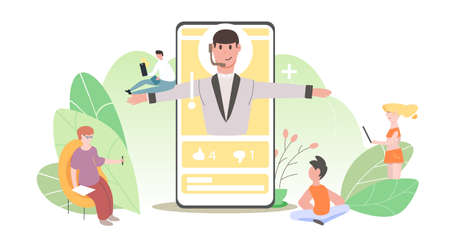 Video communication training. People learn from online instructor. Online training. Key opinion leader.のイラスト素材