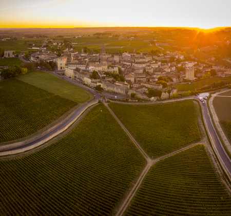 Aerial View Bordeaux vineyards, Saint-Emilion, Aquitaine area of the Gironde department, France, Europe.の写真素材