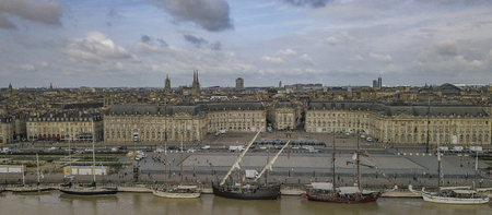 Aerial view of olds gables on departure from the port of Bordeaux, France.の写真素材