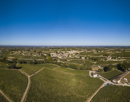 Aerial View Bordeaux vineyards, Saint-Emilion, Aquitaine area of the Gironde department, France,...