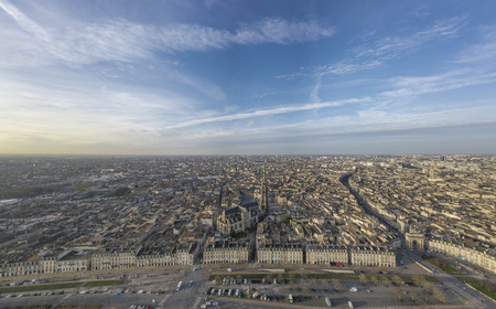 Aerial view of Bordeaux, Saint Michel Church and Garonne river, filmed by drone, Franceの写真素材