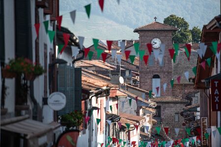 Typical landscape of Pays Basque, Saint Jean Pied de Port in the south of France, Europeの写真素材