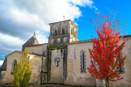 France, Charente, LigniÃ¨res-Sonneville, Notre-Dame de LigniÃ¨res parish church, listed building, Cognac vineyardの写真素材
