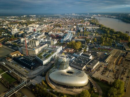 BORDEAUX, FRANCE, October 25 2019: La Cite du Vin, the wine museum of Bordeaux near to Garonne Riverのeditorial素材